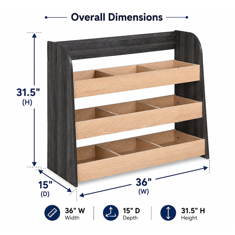 3-Tier Modular Cubby Storage Shelf – Black Woodgrain Laminate