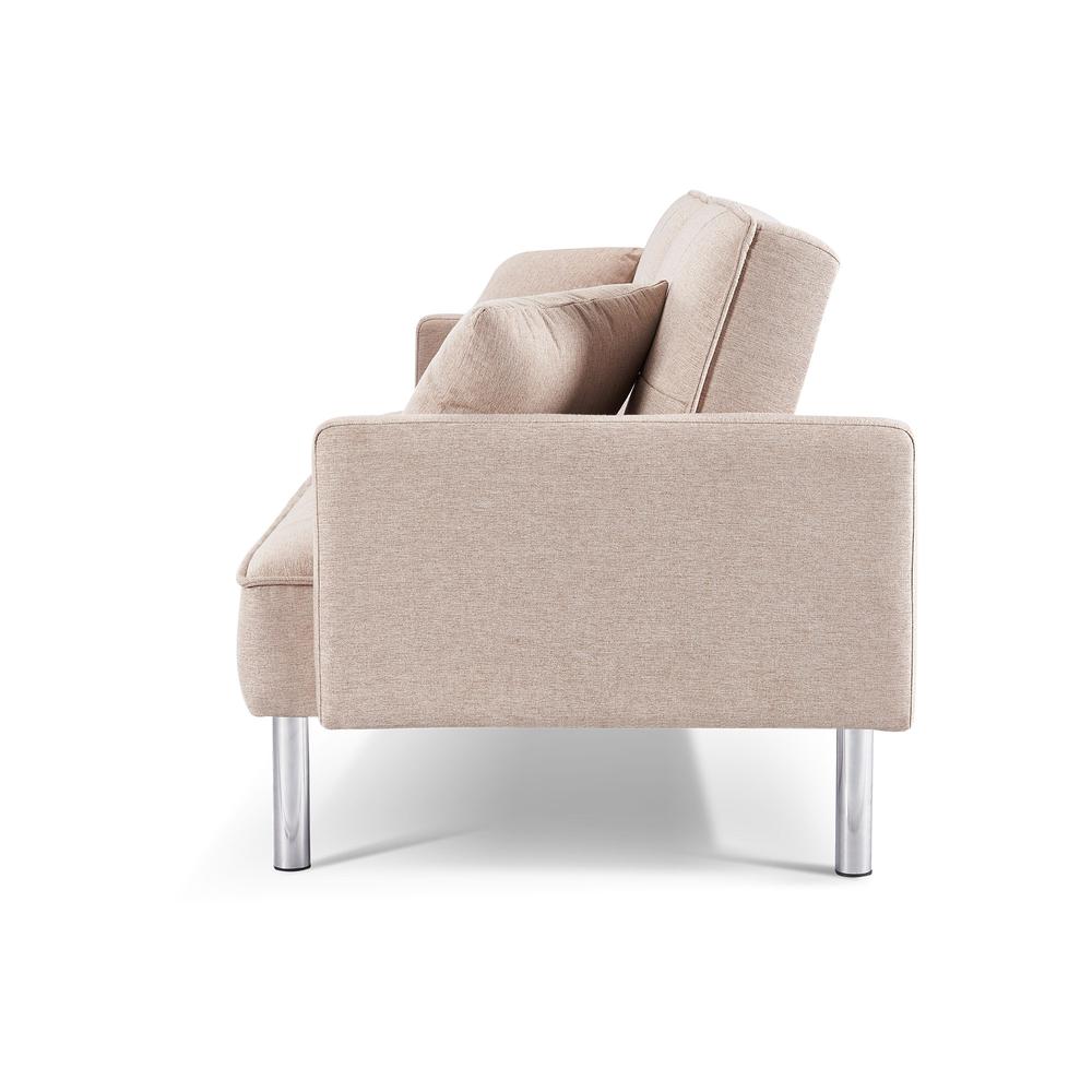 Tufted Futon Convertible Sofa Sleeper with Two Throw Pillows