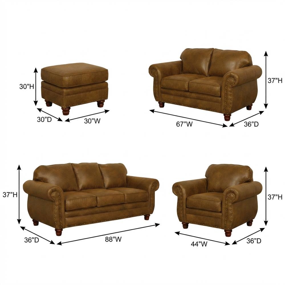 4-Piece Sofa Loveseat Chair and Ottoman Set for Living Room, Traditional