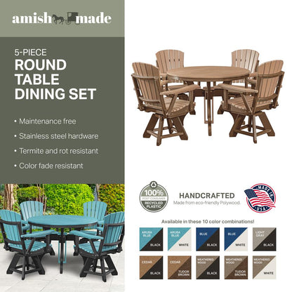 Five Piece Round Dining Height Dining Set in Weatherwood with a Black Base