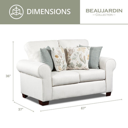 Living Room Beaujardin Loveseat with Four Throw Pillows