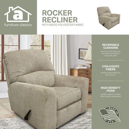 Rocker Recliner Chair in Beige Polyester