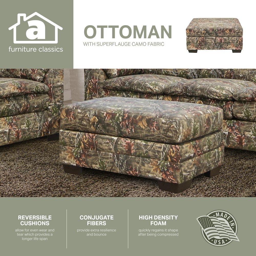 Rectangular Upholstered Ottoman in Superflauge Camo Fabric