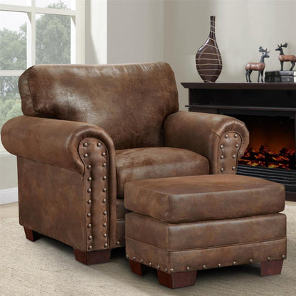 Buckskin Arm Chair with Matching Ottoman