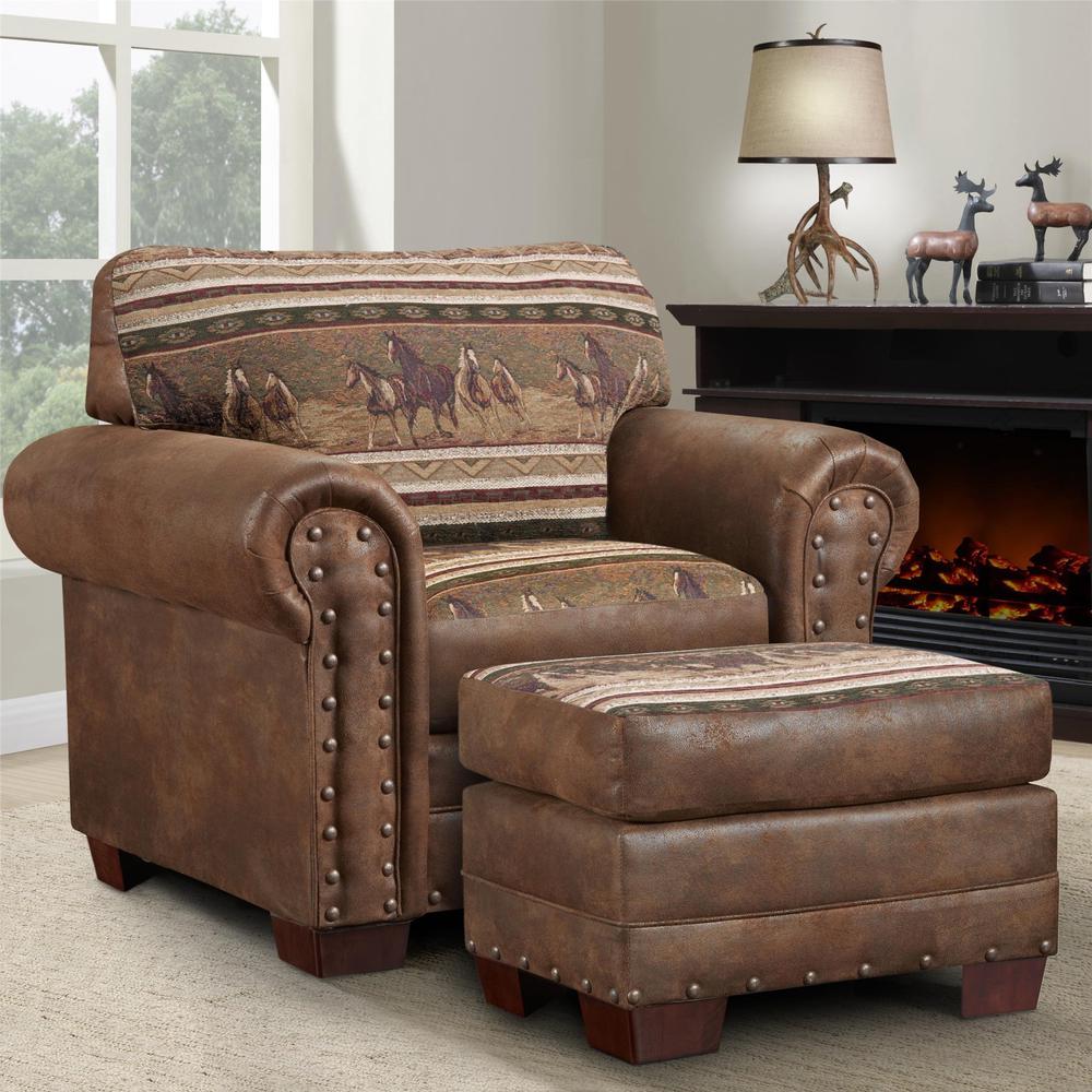 Wild Horses Arm Chair with Matching Ottoman