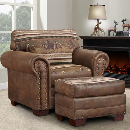 Wild Horses Arm Chair with Matching Ottoman
