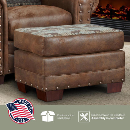 Deer Teal Tapestry Lodge Arm Chair with Matching Ottoman