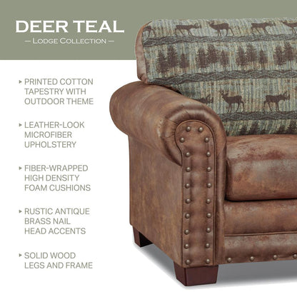 Deer Teal Tapestry Lodge Arm Chair with Matching Ottoman