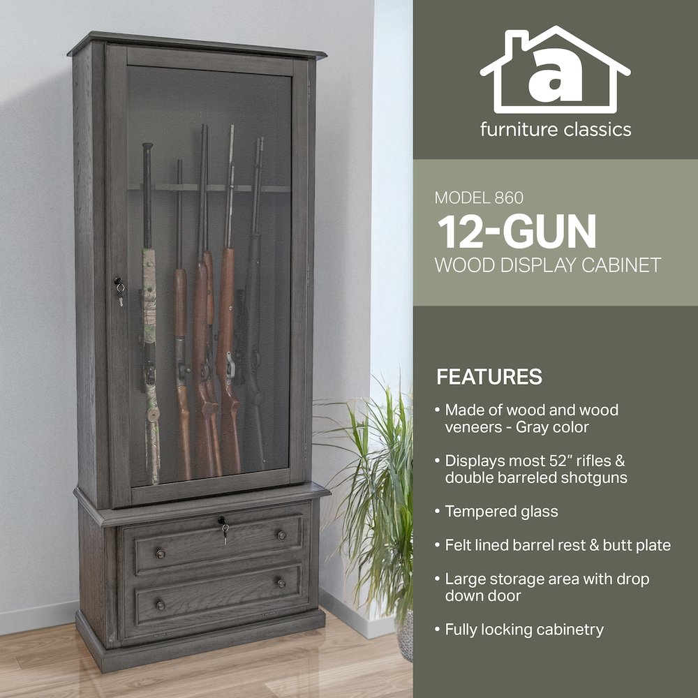 American Furniture Classics Model 860 Classic 12 Gun Cabinet Grey