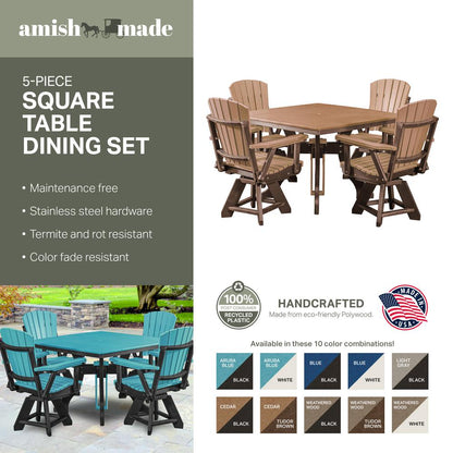 Five Piece Square Dining Height Dining Set in Blue with a Black Base
