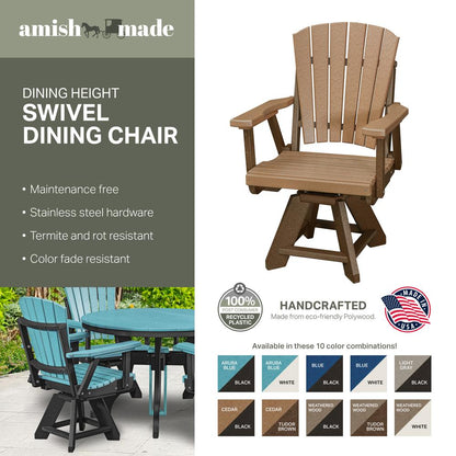 Dining Height Swivel Arm Chair in Blue with a Black Base