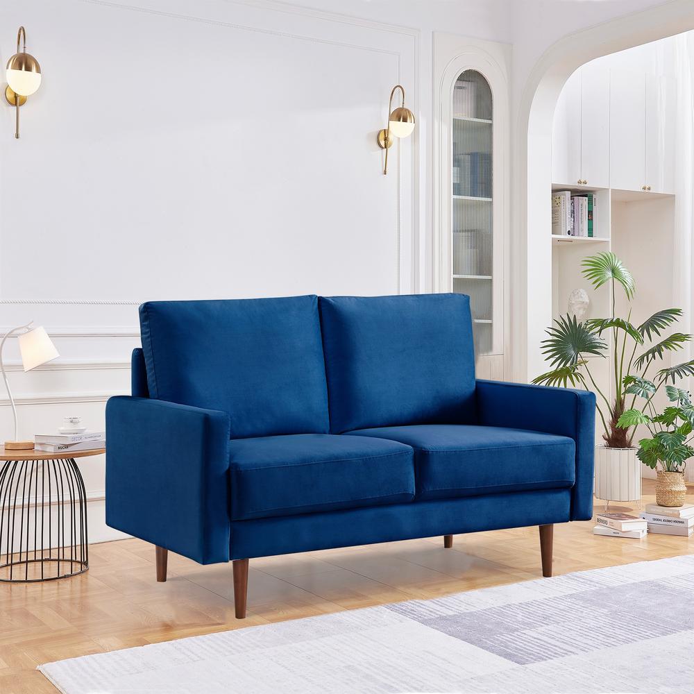 57 Inch Wide Upholstered Two Cushion Loveseat with Square Arms
