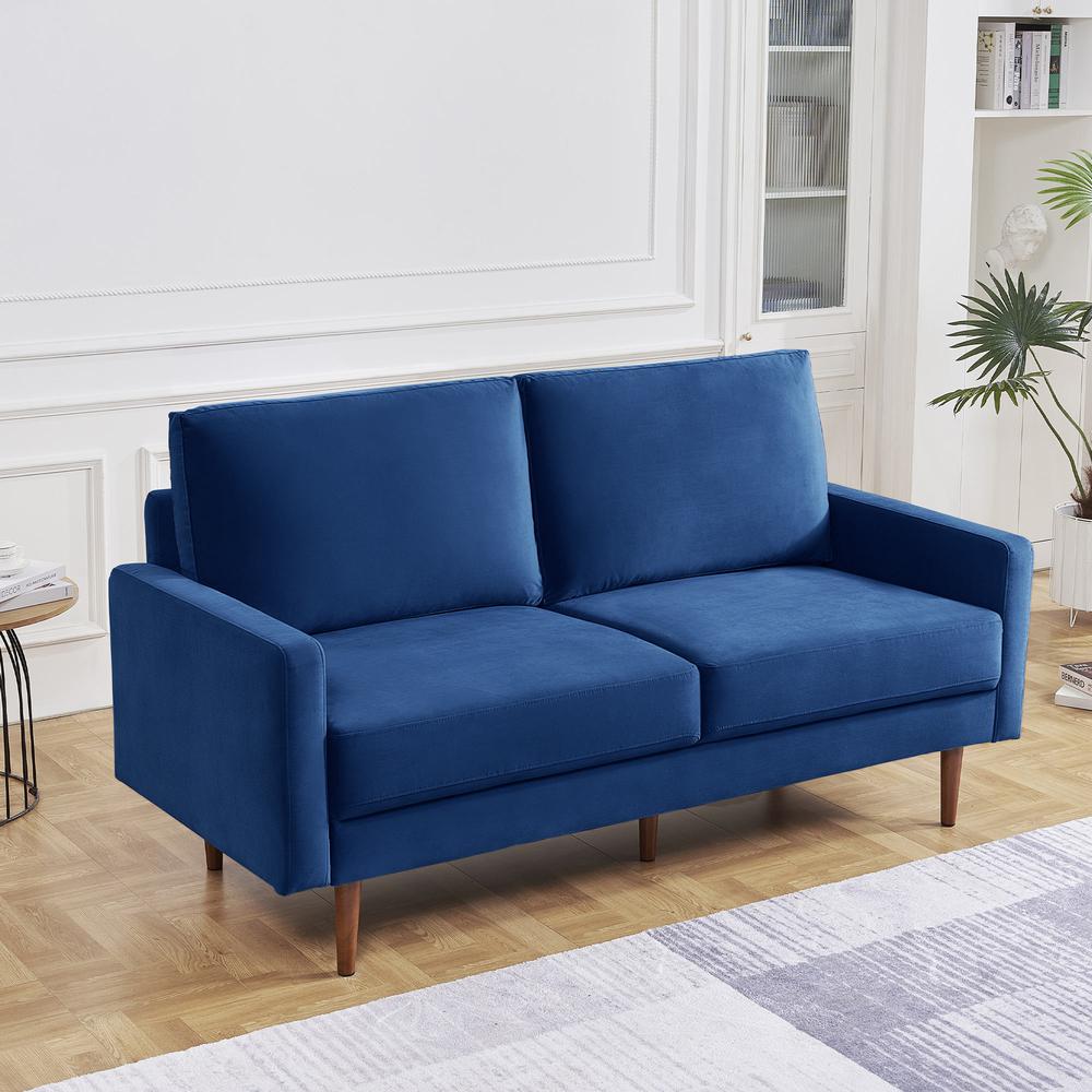 69 Inch Wide Upholstered Two Cushion Sofa with Square Arms