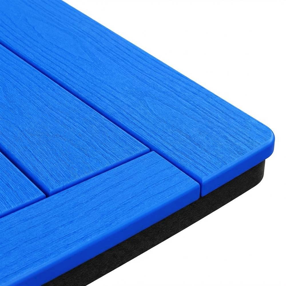 Blue Outdoor Square Dining Table, Black Base, Polyethylene Construction