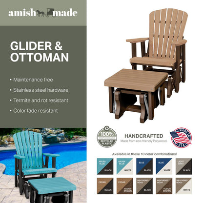 Fan Back Glider and Ottoman Glider in Weatherwood with a White Base