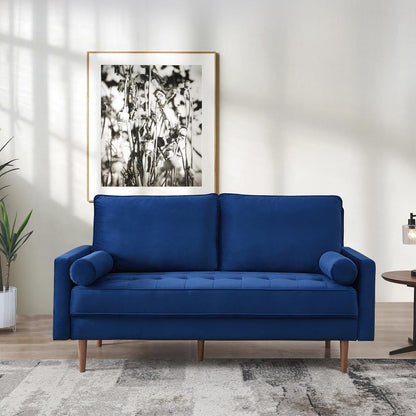 69 Inch Wide Upholstered Two Cushion Sofa with Bolster Pillows