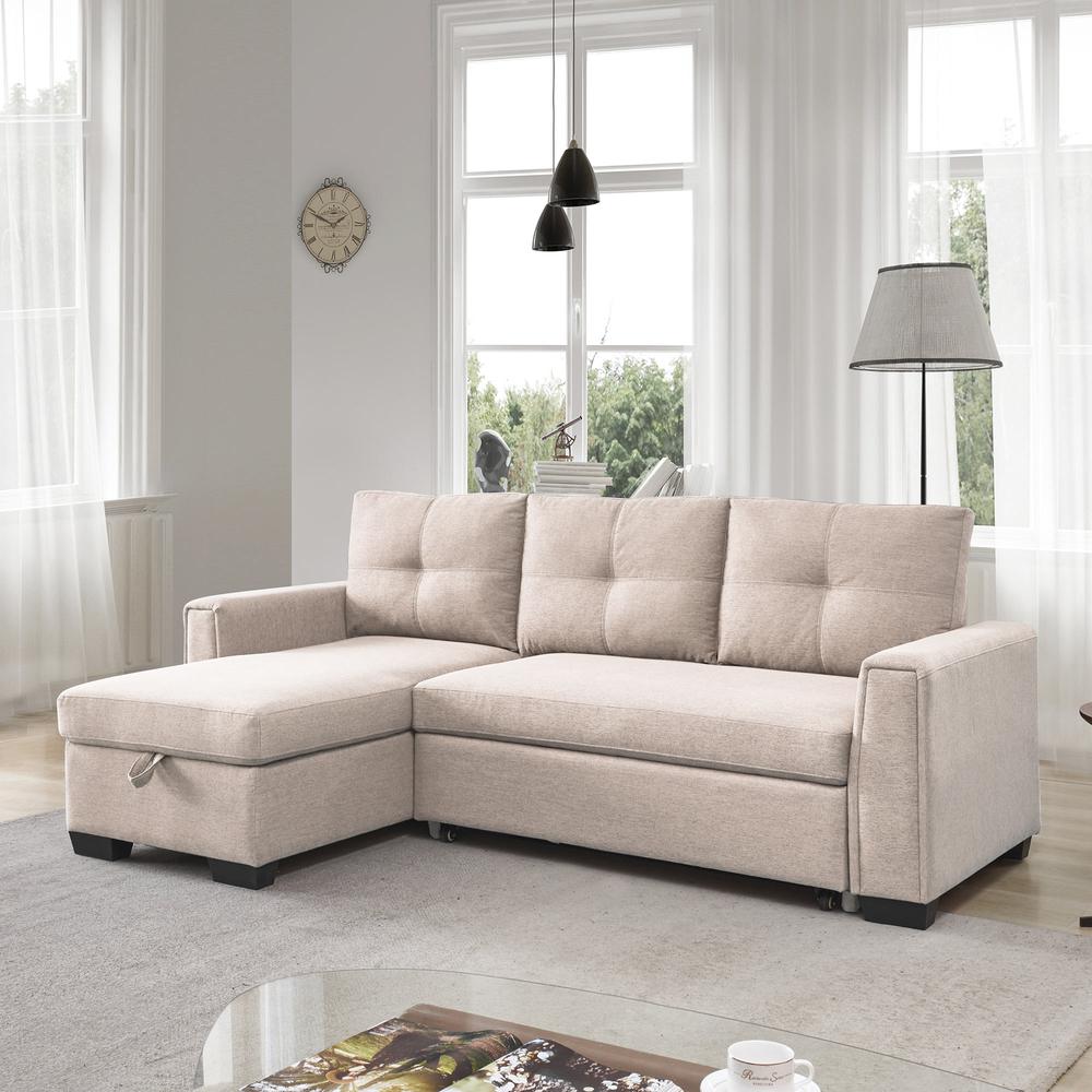 Tufted Sectional Chaise Sofa Sleeper with Storage