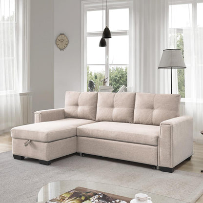 Tufted Sectional Chaise Sofa Sleeper with Storage