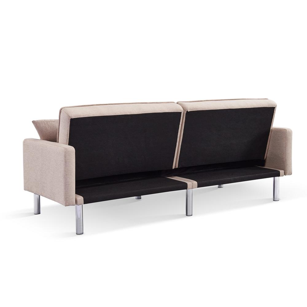 Tufted Futon Convertible Sofa Sleeper with Two Throw Pillows