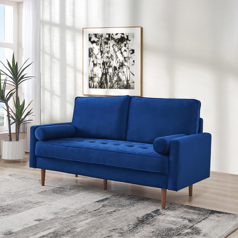 69 Inch Wide Upholstered Two Cushion Sofa with Bolster Pillows