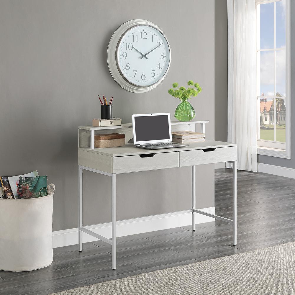 Contempo 40” Desk with 2 drawers and shelf hutch in White Oak Finish, CNT44-WK
