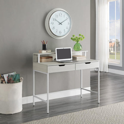 Contempo 40” Desk with 2 drawers and shelf hutch in White Oak Finish, CNT44-WK