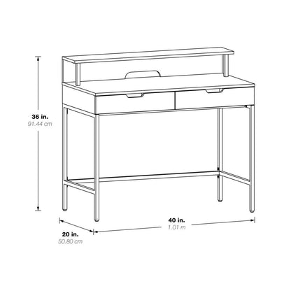 Contempo 40” Desk with 2 drawers and shelf hutch in White Oak Finish, CNT44-WK