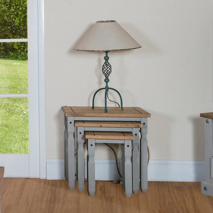 3-Piece Farmhouse Pine Nesting Side Table Set – Corona Gray & Wood Top