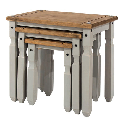 3-Piece Farmhouse Pine Nesting Side Table Set – Corona Gray & Wood Top