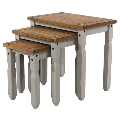 3-Piece Farmhouse Pine Nesting Side Table Set – Corona Gray & Wood Top