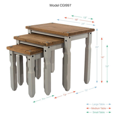 3-Piece Farmhouse Pine Nesting Side Table Set – Corona Gray & Wood Top
