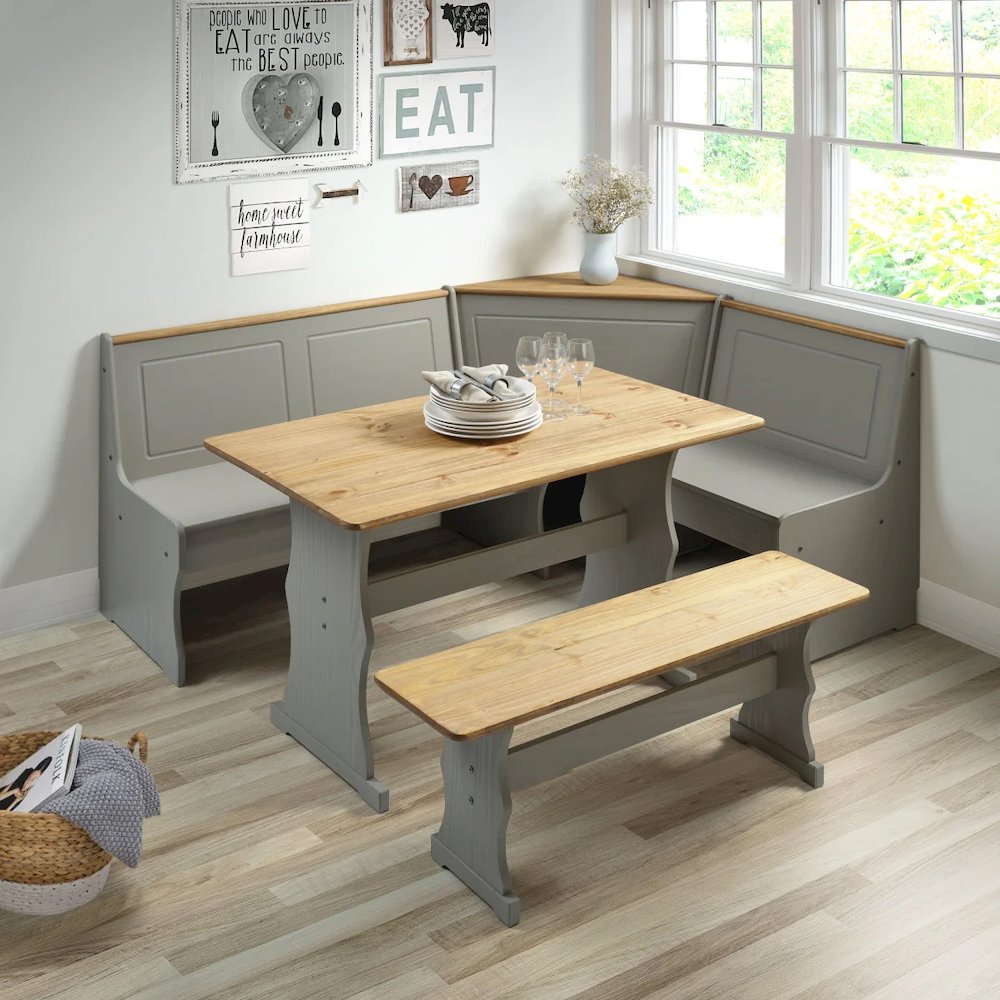 Solid Pine Corner Dining Booth in Corona Gray