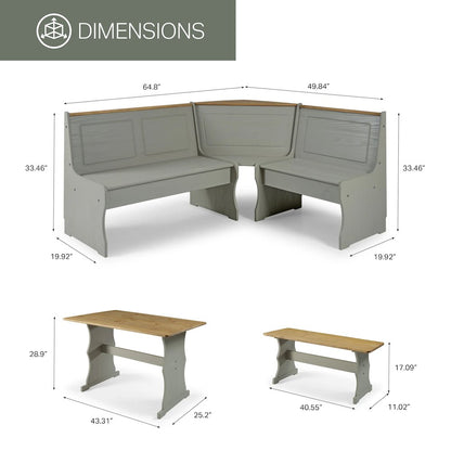 Solid Pine Corner Dining Booth in Corona Gray