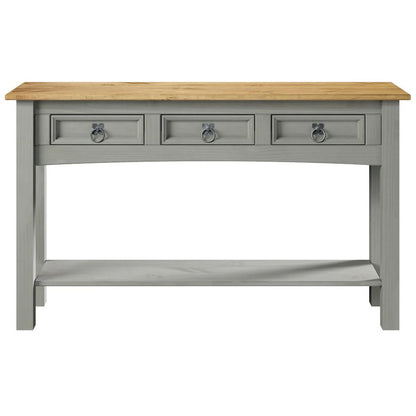 Wood Three Drawer Hall Table Console in Corona Gray