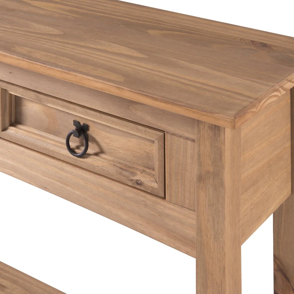 Wood Three Drawer Hall Table Console in Corona Brown