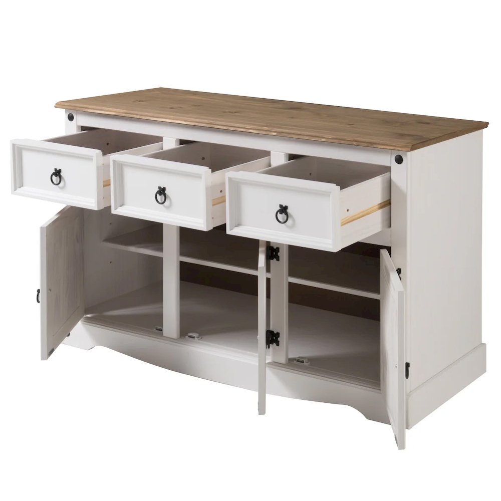 Wood Buffet Sideboard in Distressed White