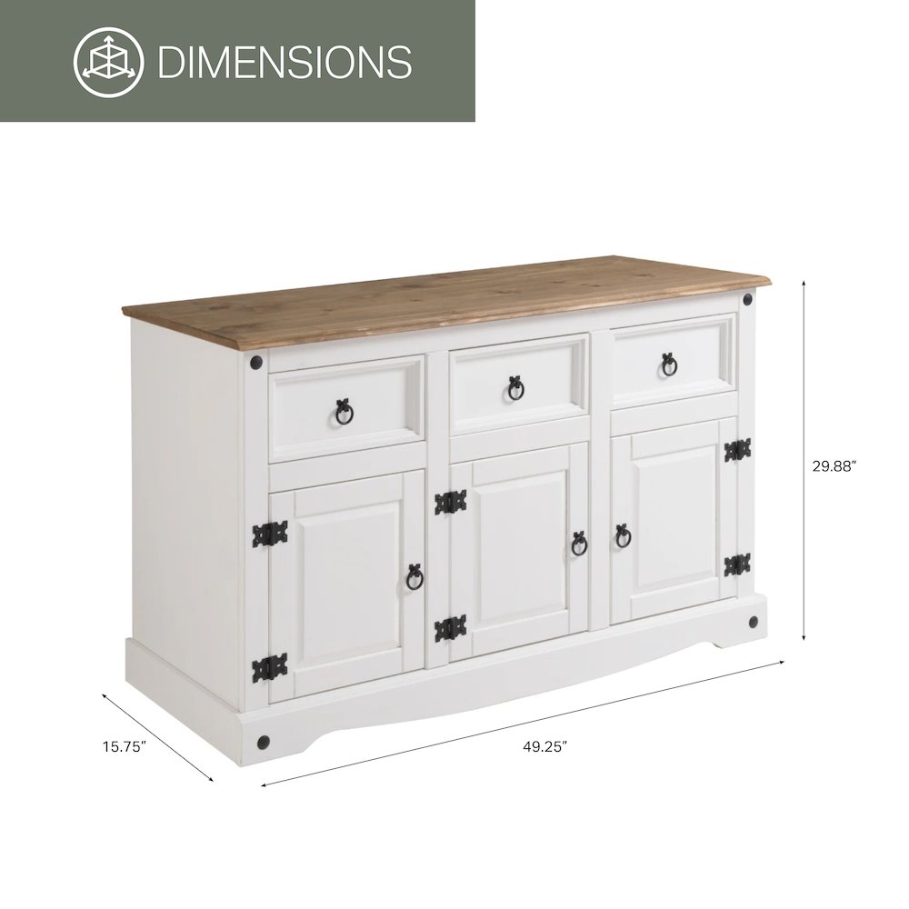 Wood Buffet Sideboard in Distressed White