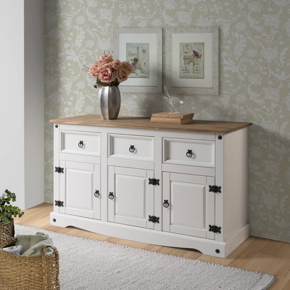 Wood Buffet Sideboard in Distressed White
