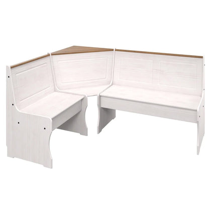 Solid Pine Corner Dining Booth in Distressed White