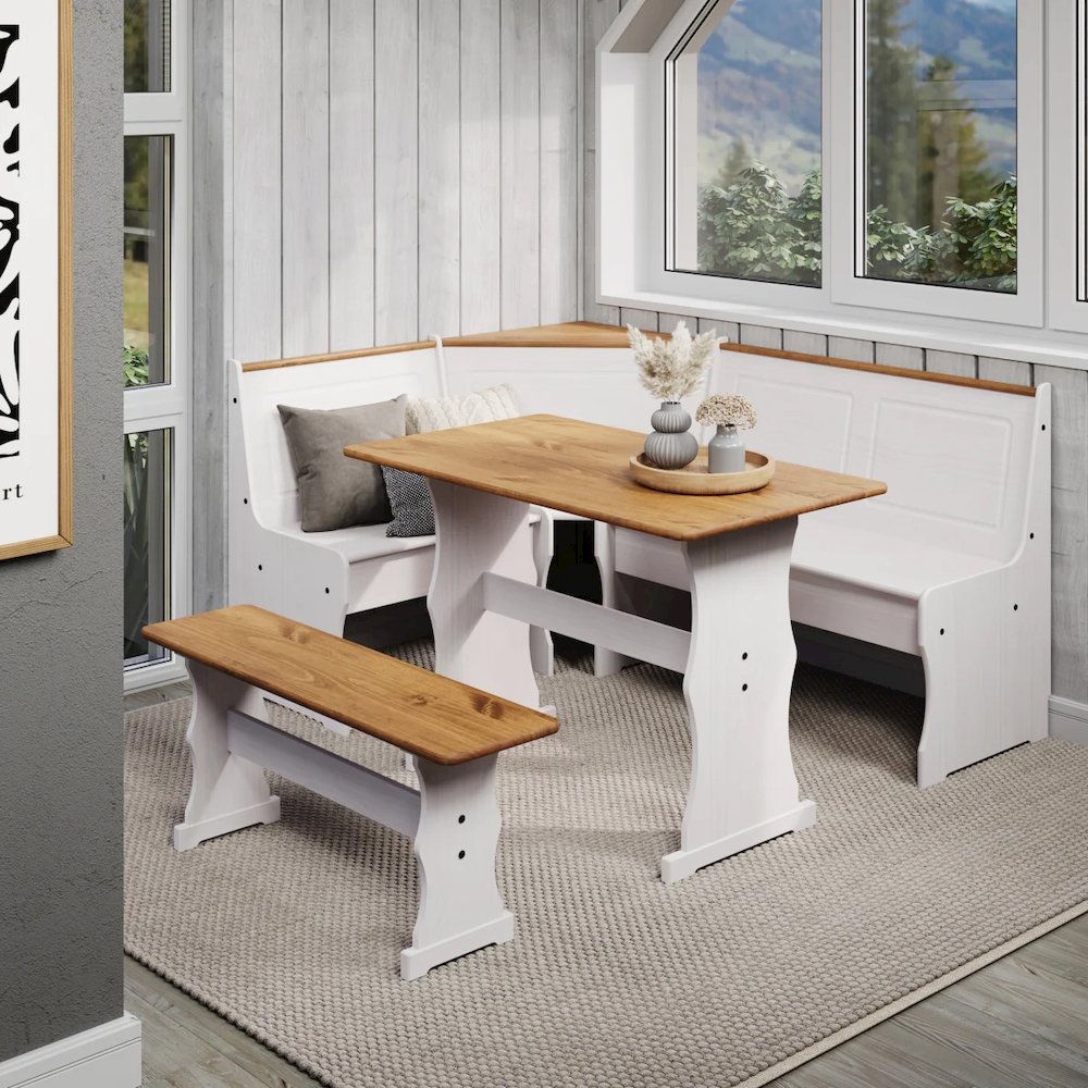 Solid Pine Corner Dining Booth in Distressed White
