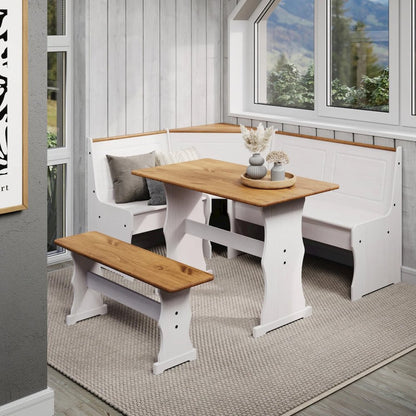 Solid Pine Corner Dining Booth in Distressed White
