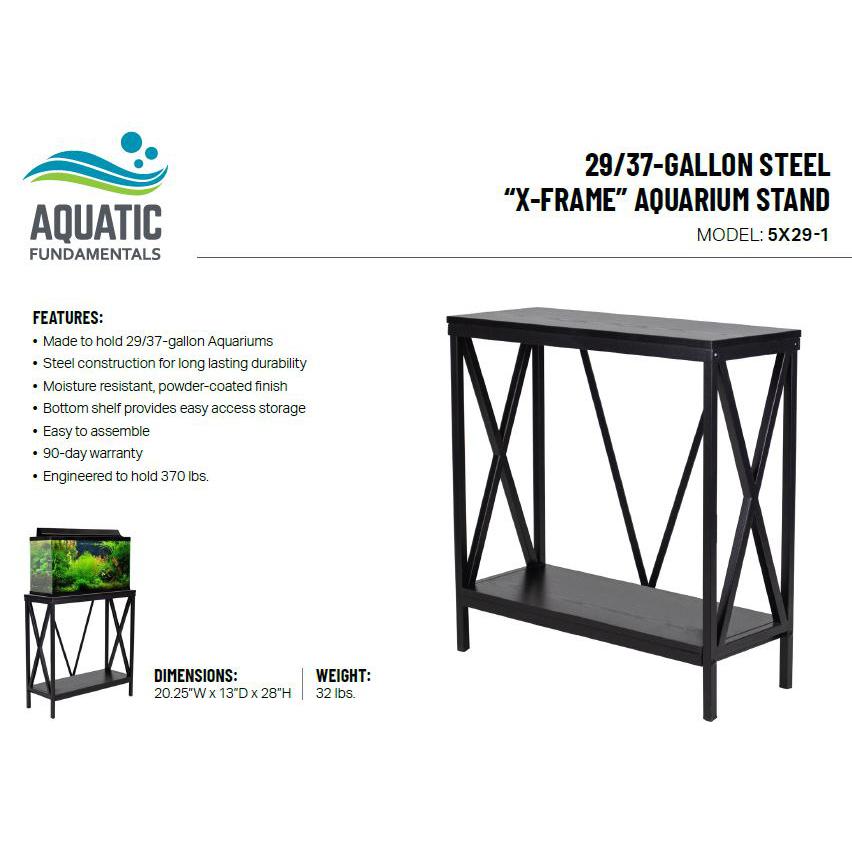 29/37 Gallon Steel X-Frame Aquarium Stand, with lower shelf, Black