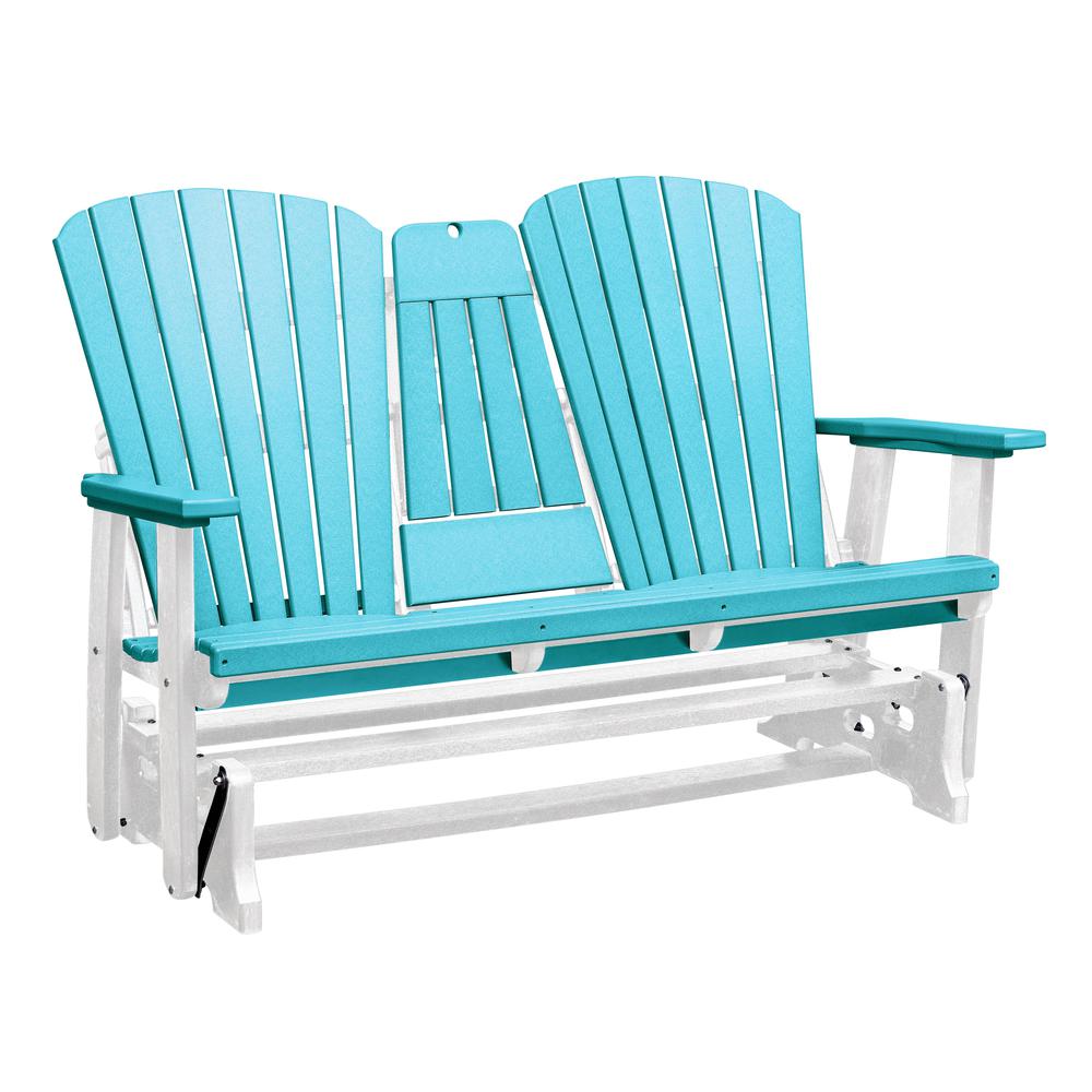 Two Seat Fan Back Glider with Drop Down Table/Cup Holder in Aruba Blue
