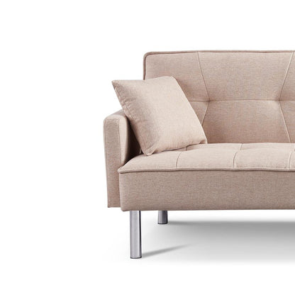 Tufted Futon Convertible Sofa Sleeper with Two Throw Pillows