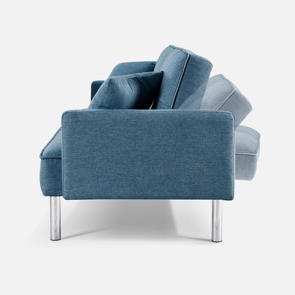 Tufted Futon Convertible Sofa Sleeper with Two Throw Pillows