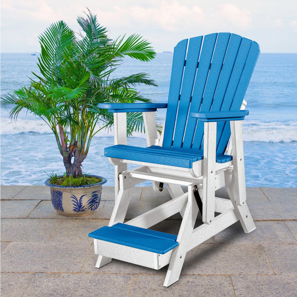 OS Home and Office Model 516BW-K Double Balcony Height Glider with Center Table in Blue and White