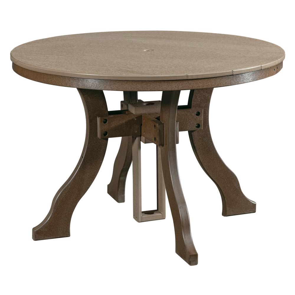Dining Height Round Table in Weatherwood with a Tudor Brown Base