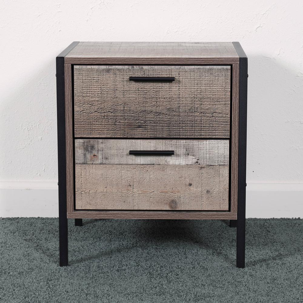 Two Drawer Night Stand with Metal Frame and Legs