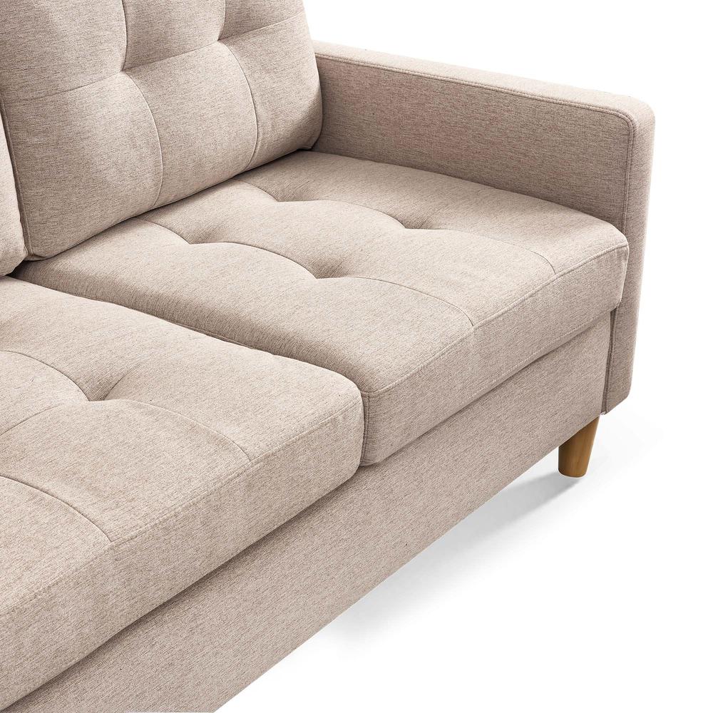 Two Piece Upholstered Tufted L Shaped Sectional with Ottoman in Beige