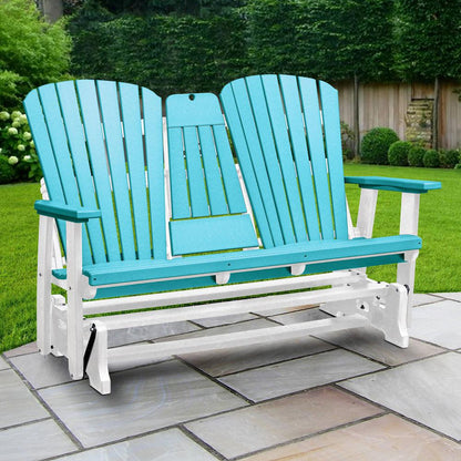 Two Seat Fan Back Glider with Drop Down Table/Cup Holder in Aruba Blue